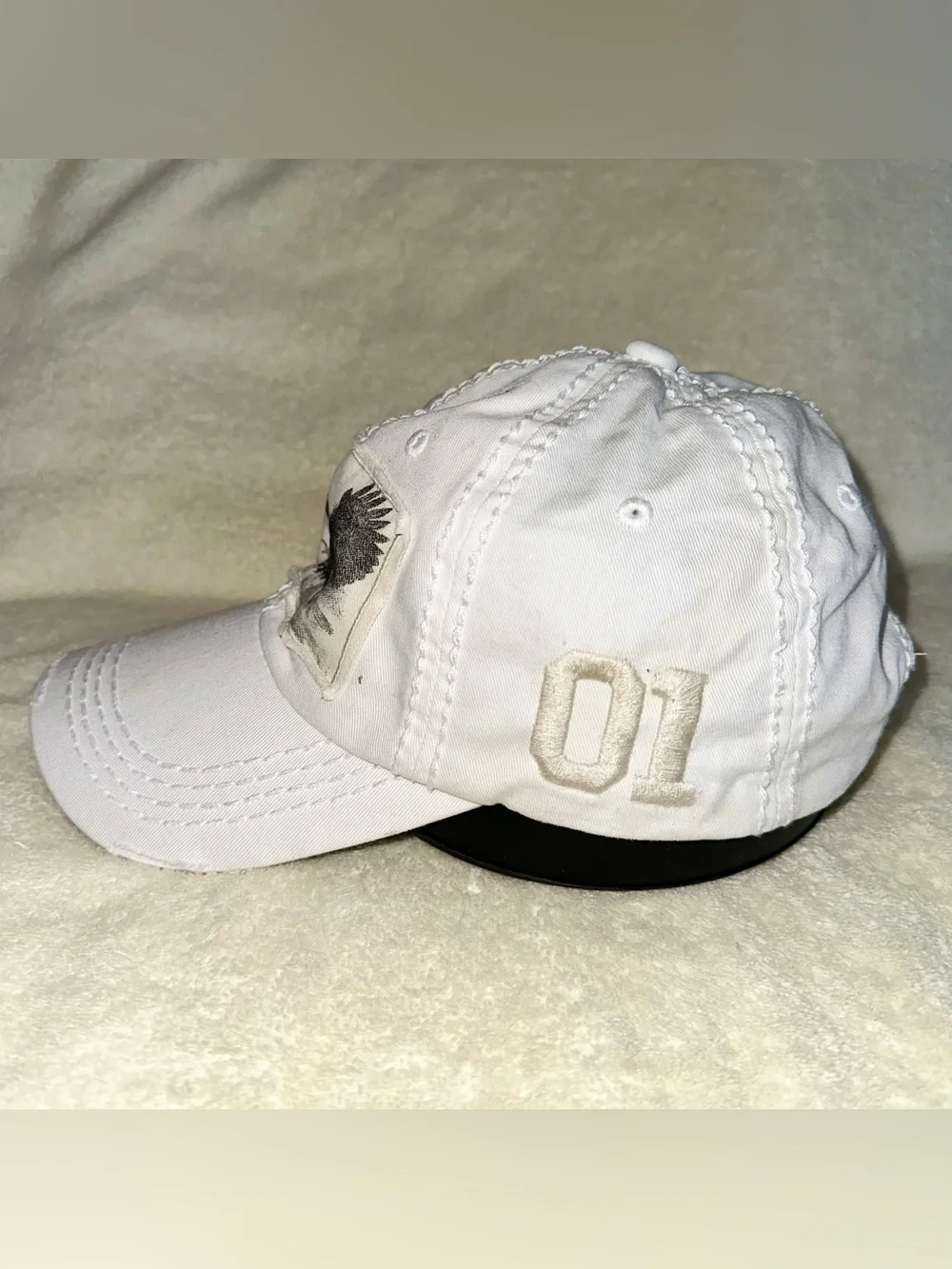 KBETHOS Distressed White Eagle Patch Dad Hat Retro Y2K Grunge Baseball Cap 01